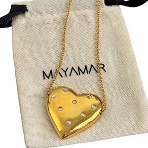 Mayamar 24K Gold Plated Embellished Heart Necklace — Zirconia — NWT